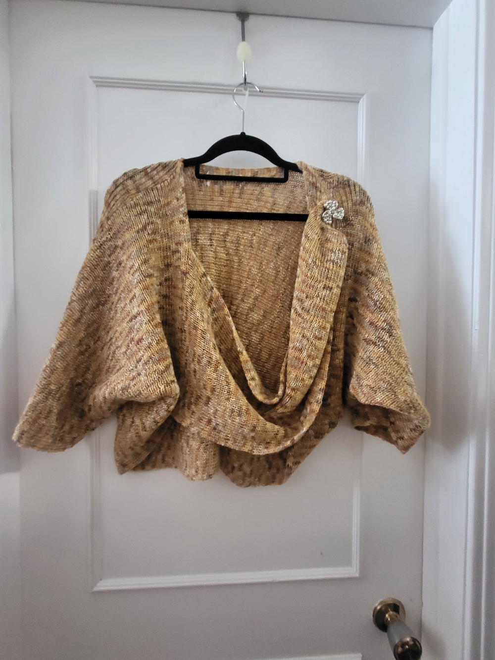 Cozy Draped Open-Front Shrug in Marled Mustard